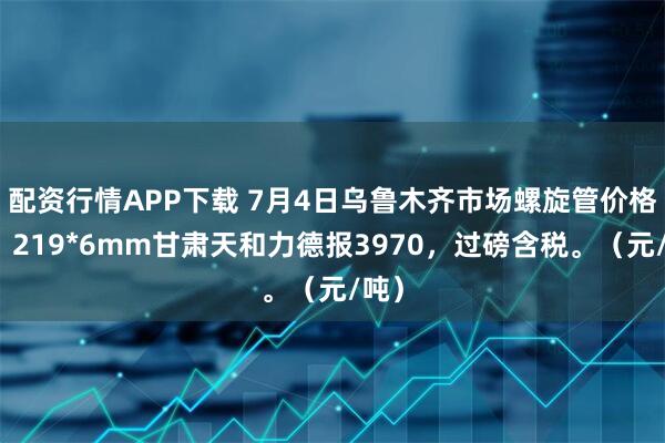 配资行情APP下载 7月4日乌鲁木齐市场螺旋管价格稳，219*6mm甘肃天和力德报3970，过磅含税。（元/吨）