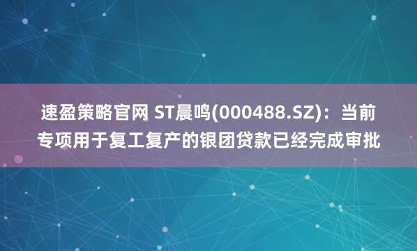 速盈策略官网 ST晨鸣(000488.SZ)：当前专项用于复工复产的银团贷款已经完成审批